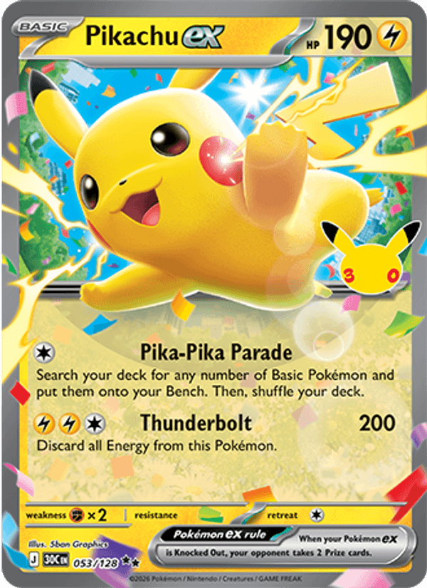 Pikachu ex 053/128 - 30th Celebration - foto 1